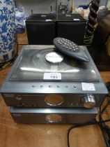 HITACHI LIVING SYSTEMS CD PLAYER WITH MP3 AND AUDIO SYSTEMS AND THE PAIR OF MATCHING SPEAKERS AND