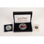 WIZARDING WORLD HARRY POTTER SILVER PLATED AND COLOUR PICTORIAL LARGE COMMEMORATIVE MEDALLION  '