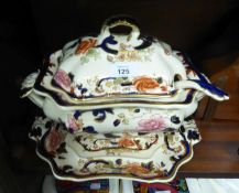 MODERN MASON?S 'MANDALAY' PATTERN POTTERY SOUP TUREEN WITH COVER, STAND AND LADLE