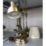 PAIR OF MODERN GILT METAL TABLE LAMPS, WITH TALL SLENDER STEMS AND PLEATED FABRIC SHADE, 16in (40.