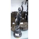 FRENCH, LATE 19th CENTURY PAINTED SPELTER ALLEGORICAL FIGURE OF A WOMAN HOLDING A FLAG, ON BLACK