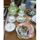 LATE VICTORIAN CHINA TEA SET FOR SIX PERSONS, PALE GREEN AND GILT WITH MILK JUG, SUGAR BOWL AND CAKE