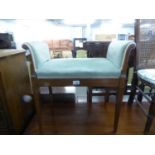 EDWARDIAN INLAID MAHOGANY PIANO STOOL WITH ROUND ARMS, SQUARE TAPERING LEGS