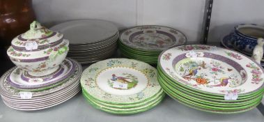 COPELAND SPODE ASIATIC PHEASANT DESIGN POTTERY PART DINNER SERVICE WITH 8 DINNER PLATES AND SOUP