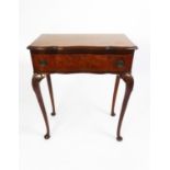 MODERN QUEEN ANNE STYLE FIGURED WALNUT SIDE TABLE, the yoke front top above a conforming drawer,