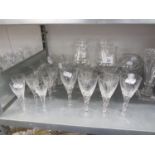 SET OF SIX GLASSES WITH FERN CUT CONICAL BOWLS, ON SPIRALLY TWISTED STEMS, LEAF CUT BASES, 5 ¼? (