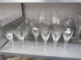 SET OF SIX GLASSES WITH FERN CUT CONICAL BOWLS, ON SPIRALLY TWISTED STEMS, LEAF CUT BASES, 5 ¼? (