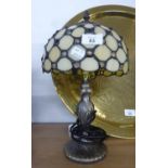 REPRODUCTION TIFFANY STYLE TABLE LAMP AND DOMED LEADED GLASS SHADE