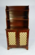 REGENCY MAHOGANY SIDE CABINET WITH BOOKCASE TOP, the three tier open waterfall bookcase top with