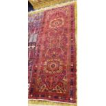 HEREZ PERSIAN, HAND KNOTTED BROAD RUNNER OR LONG NARROW CARPET, with central design flanked by two