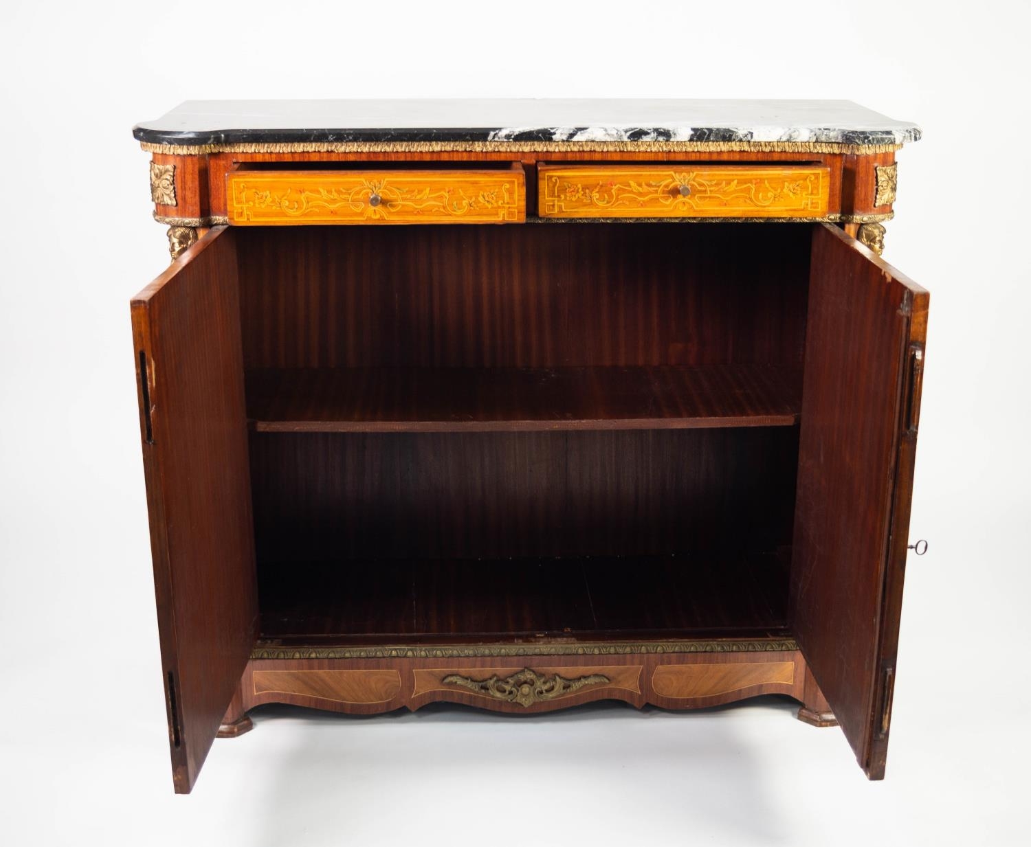 TWENTIETH CENTURY CONTINENTAL GILT METAL MOUNTED MAHOGANY AND INLAID SIDE CABINET WITH BLACK - Image 4 of 4