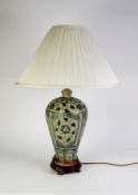 LARGE, MODERN CHINESE BALUSTER SHAPE EARTHENWARE TABLE LAMP decoration in an 18th Century style with