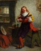 JOHN WATKINS CHAPMAN (1853-1903) OIL PAINTING ON PANEL ?A Solo?, interior with cavalier playing a