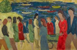 A. MACKAY (TWENTIETH/ TWENTY FIRST CENTURY) OIL ON BOARD Figures by the sea Faintly signed in pencil