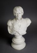 FREDERICKS EARLY 20th CENTURY CARVED CARRARA MARBLE BUST OF NELSON, on integral socle and waisted