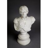 FREDERICKS EARLY 20th CENTURY CARVED CARRARA MARBLE BUST OF NELSON, on integral socle and waisted