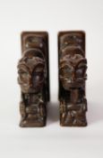 PAIR OF UNUSUAL CARVED OAK SHELF BRACKETS, in the form of oriental, mythical beasts with monkey