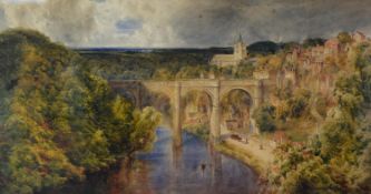 BERNARD WALTER EVANS (1848 - 1922)  WATERCOLOUR DRAWING Knaresborough with river and bridge Signed