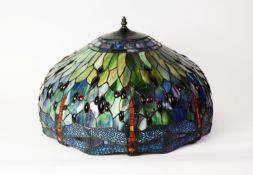 POST-WAR LARGE TIFFANY STYLE CEILING LIGHT SHADE, the border formed of eight dragon flies, the