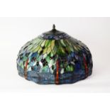 POST-WAR LARGE TIFFANY STYLE CEILING LIGHT SHADE, the border formed of eight dragon flies, the