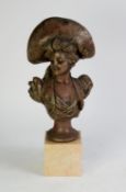 CAST FROM A MODEL BY VAN DER STRAETEN, A COPPER OXYDISED METAL BUST OF A LADY, in Art Nouveau