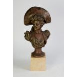 CAST FROM A MODEL BY VAN DER STRAETEN, A COPPER OXYDISED METAL BUST OF A LADY, in Art Nouveau