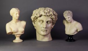 CAST COMPOSITION MALE AND FEMALE CLASSICAL BUSTS, after the original, the slightly larger female