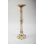 VEINED WHITE MARBLE TALL PEDESTAL with square top, spiral column and octagonal base, 39" (99cm)