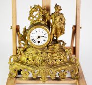 LATE NINETEENTH CENTURY FRENCH GILT MANTLE CLOCK, the 3 ¾? Roman dial powered by a drum shaped