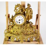 LATE NINETEENTH CENTURY FRENCH GILT MANTLE CLOCK, the 3 ¾? Roman dial powered by a drum shaped