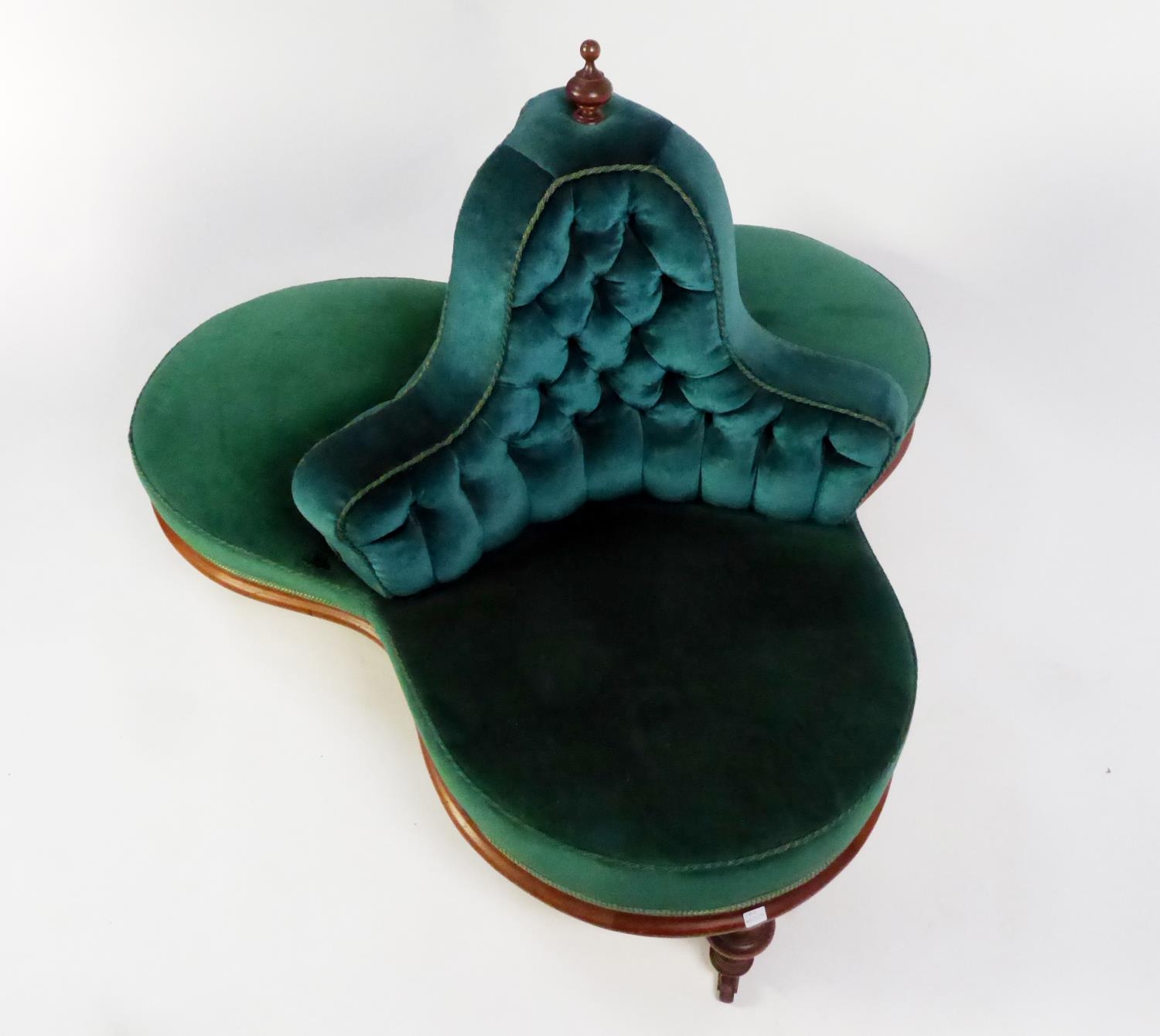 VICTORIAN WALNUT TREFOIL CONVERSATION OR LOVE SEAT, each of the fully upholstered three segmented - Image 2 of 2