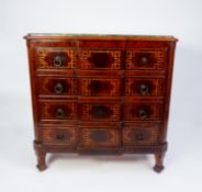 TWENTIETH CENTURY REPRODUCTION DUTCH STYLE FIGURED MAHOGANY AND KINGWOOD INLAID BREAKFRONTED CHEST