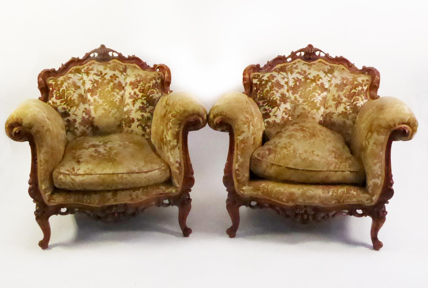 LOUIS XV STYLE LOUNGE SUITE OF THREE PIECES with rococo carved show wood frames, comprising a - Image 2 of 2