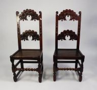 GOOD QUALITY SET OF SIX CHARLES II DERBYSHIRE STYLE CARVED OAK SINGLE DINING CHAIRS, each with whorl