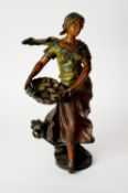 CAST FROM A MODEL BY FRANC MOREAU, A COLD PAINTED SPELTER FIGURE OF A FISHERWOMAN carrying a