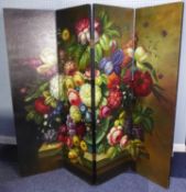 TWENTIETH CENTURY SINGLE SIDED, FLORAL PAINTED FOUR FOLD SCREEN, 50? (127cm) high, 64? (162.5cm)