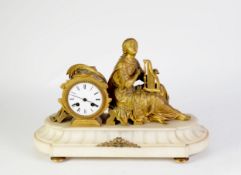 LATE 19th CENTURY FRENCH GILDED SPELTER and ALABASTER MANTEL CLOCK, the J. VINCENTI & CIE movement