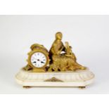 LATE 19th CENTURY FRENCH GILDED SPELTER and ALABASTER MANTEL CLOCK, the J. VINCENTI & CIE movement