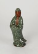 20th CENTURY CHINESE KIANGSU PROVINCE RED STONEWARE, IN PART CELADON GLAZED, ROBED IMMORTAL