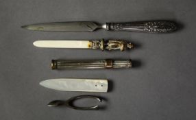 ?NAPOLEON? STANHOPE VIEWER, modelled as a bone paper knife surmounted with cast gilt metal figure,