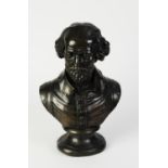 UNATTRIBUTED, TWENTIETH CENTURY PATINATED BRONZE BUST OF SHAKESPEARE, on socle base, 12 ½? (31.