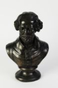 UNATTRIBUTED, TWENTIETH CENTURY PATINATED BRONZE BUST OF SHAKESPEARE, on socle base, 12 ½? (31.