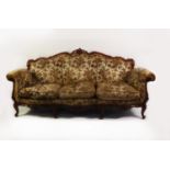 LOUIS XV STYLE LOUNGE SUITE OF THREE PIECES with rococo carved shew wood frames, comprising a