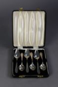 SET OF SIX SILVER GRAPEFRUIT SPOONS, in case, Sheffield 1967, 5 ¼ ozs