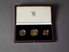 THE 1987 UNITED KINGDOM GOLD PROOF THREE COIN SET, half sovereign, sovereign and two pounds, in