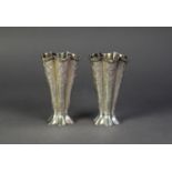 PAIR OF CONTINENTAL CHASED SILVER PLATED HEXAFOIL TRUMPET VASES