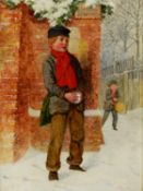 CHARLES ROSSITER (1827-1890) OIL PAINTING ON CANVAS ?Ambush?, boy with snowball Signed under