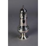 SILVER SUGAR CASTOR, pyriform with high domed pull-off lid, on step domed foot, 6 ¾? (17.1cm)