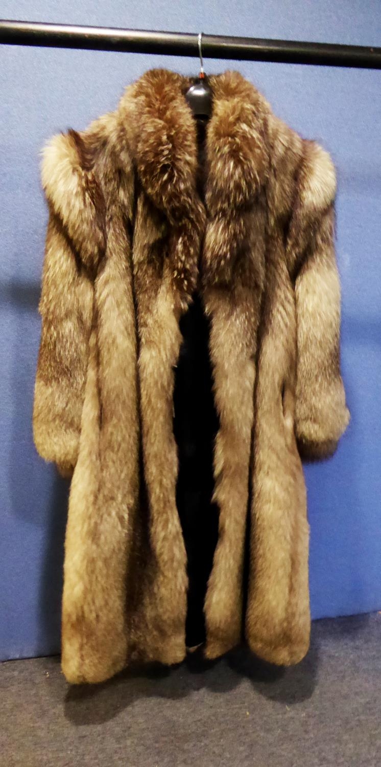 GREY FOX FUR FULL-LENGTH COAT, approximately UK size 16 (lining as found) together with a HOOD by