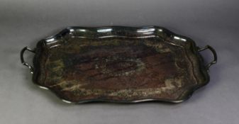 ELECTROPLATED ENGRAVED TWO-HANDLED TRAY, with wavy cavetto sides, 22 ½? (57.1CM) long over the